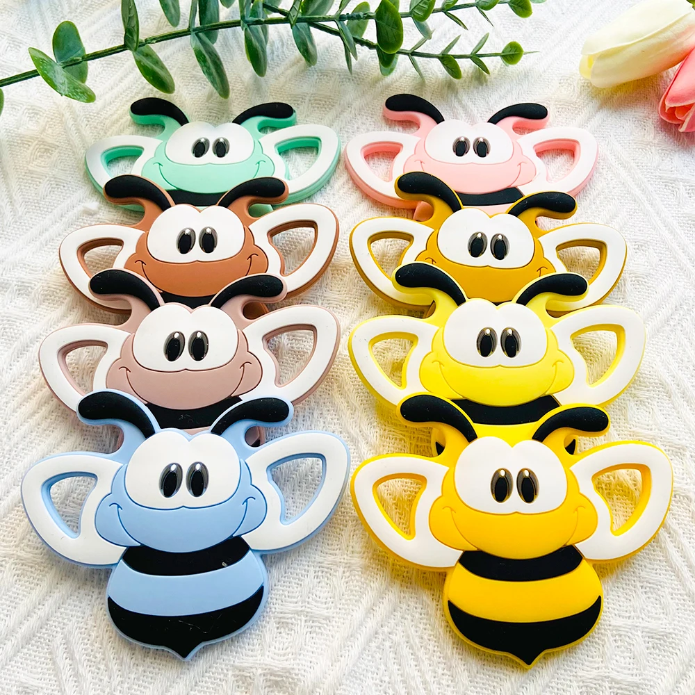 1 Stück Cartoon-Tier-Bienen-Silikon-Beißring für Babys, Nagetier-Zahnpflege, DIY Silikon-Perlen-Nippelkette, Kauspielzeug Image