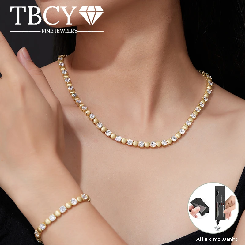 TBCYD Vintage 0,5 Karat Moissanit-Halskette und Armband für Damen, 925er Silber, D-Farbe, glitzernder, gebürsteter Schmuck