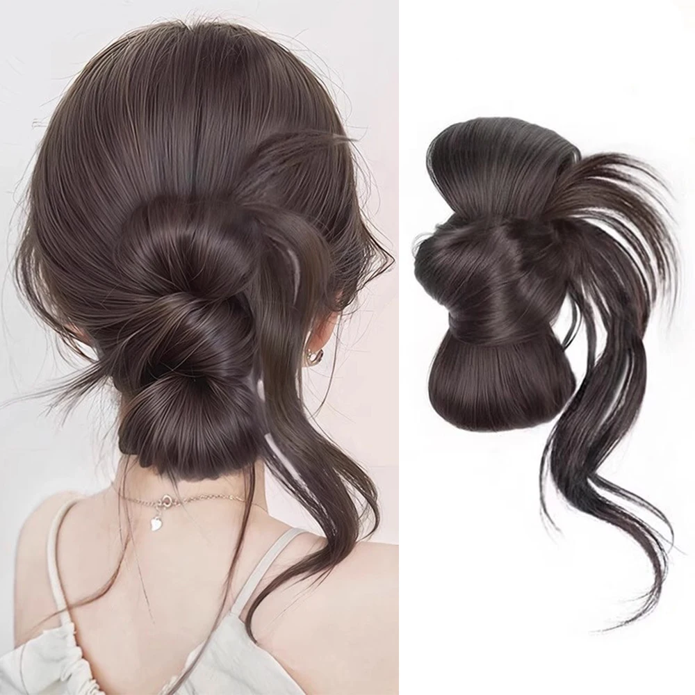 Synthetische Haarverlängerung mit seitlichem Befestigungsclip und elegantem, lässigem Drachenbart-Dutt für den täglichen Gebrauch von Frauen Image
