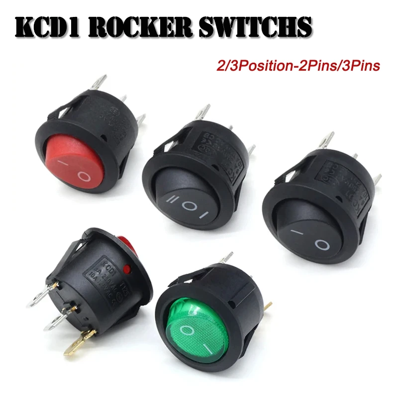Interruttore a bilanciere rotondo KCD1 2/3 pin 2/3 posizioni ON/OFF ON-OFF-ON 6A/250VAC 10A/125VAC SPST 23mm con LED per auto