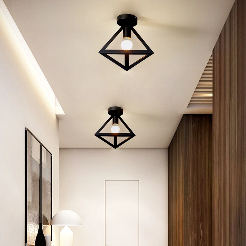 E27 Retro Deckenleuchten Schwarze Industrielle Leuchten Vintage Halbeinbau-Deckenlampen für Veranda Flur Treppenhaus Mini Metall
