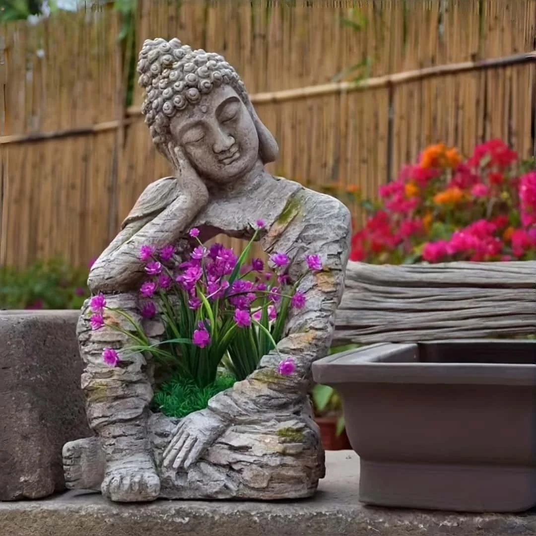 Retro Verwitterte Buddha-Statue Zen-Garten-Dekor Außenbereich Hof Villa Balkon Blumentopf-Dekoration Teeraum Eingangsornament Image