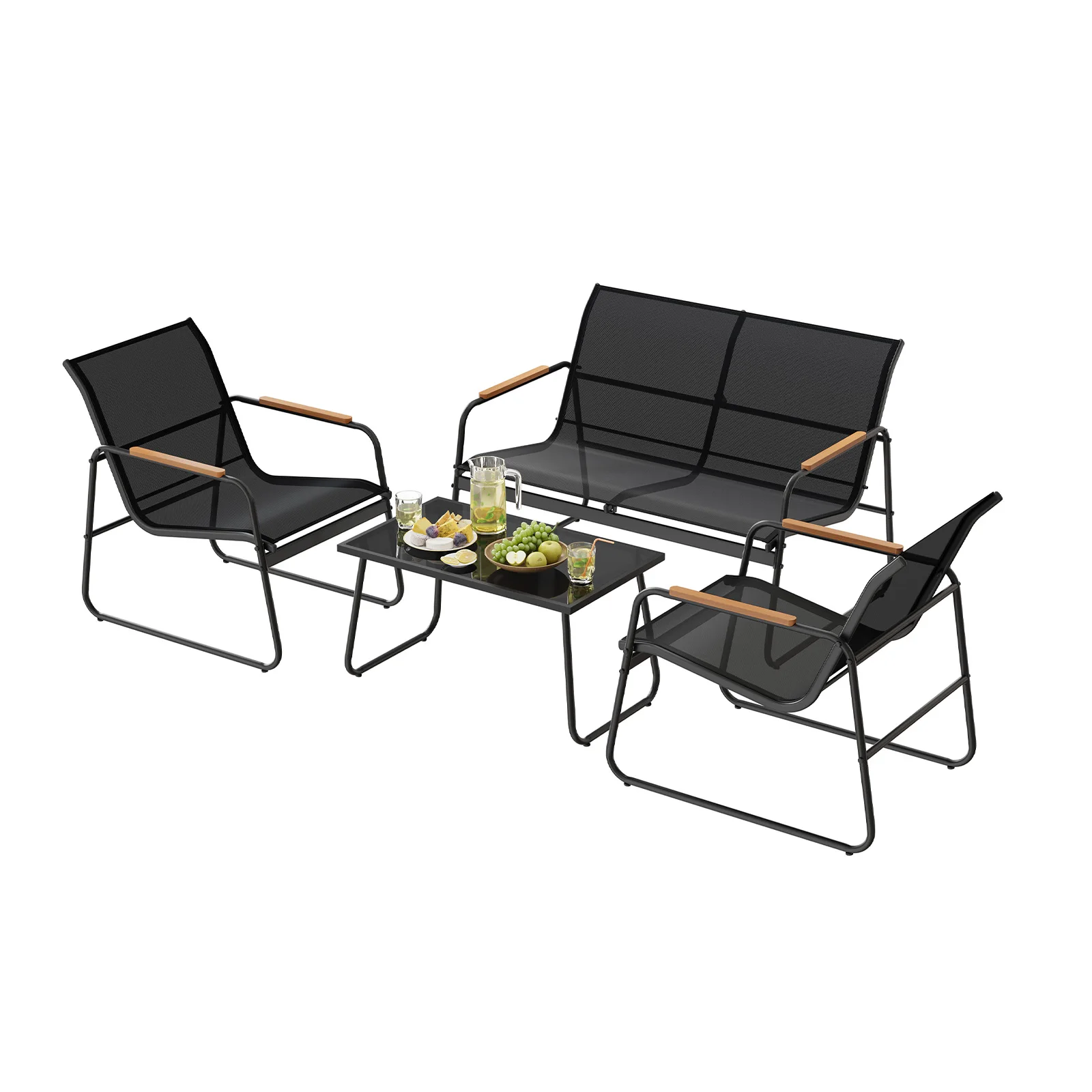 WOLTU Wetterfestes Gartenmöbel-Set, Gartentisch mit Zweisitzer-Sofa, 2 Sessel, Metall-Sitzgarnitur für Terrasse und Balkon