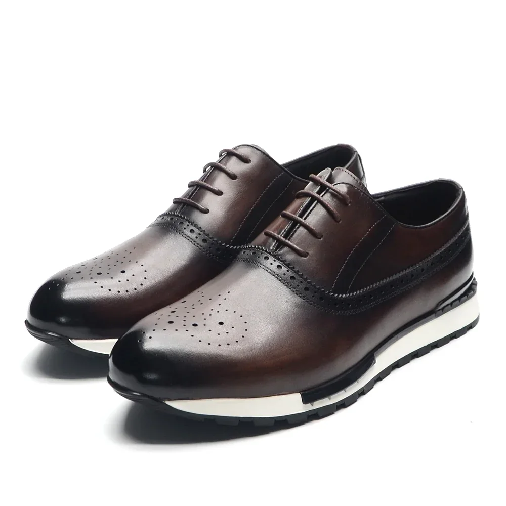 10 Farben handgefertigte Oxford-Sneaker aus echtem Leder für Herren, Schnürschuhe, Brogues, Business, Büro, Mode, Marke, Freizeitschuhe für Herren Image