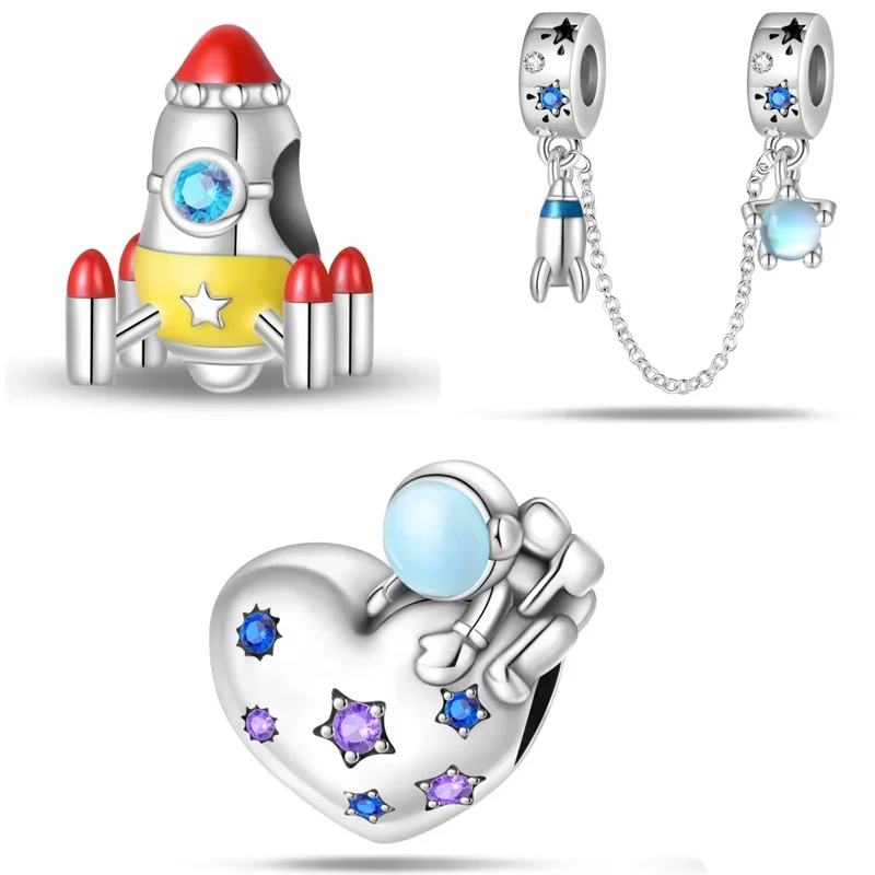 Versilberte Raketen-Stern-Sicherheitsketten-Anhänger-Perlen für Original-Armbänder, Taschen-Schlüsselanhänger, DIY-Schmuckgeschenk für Frauen Image