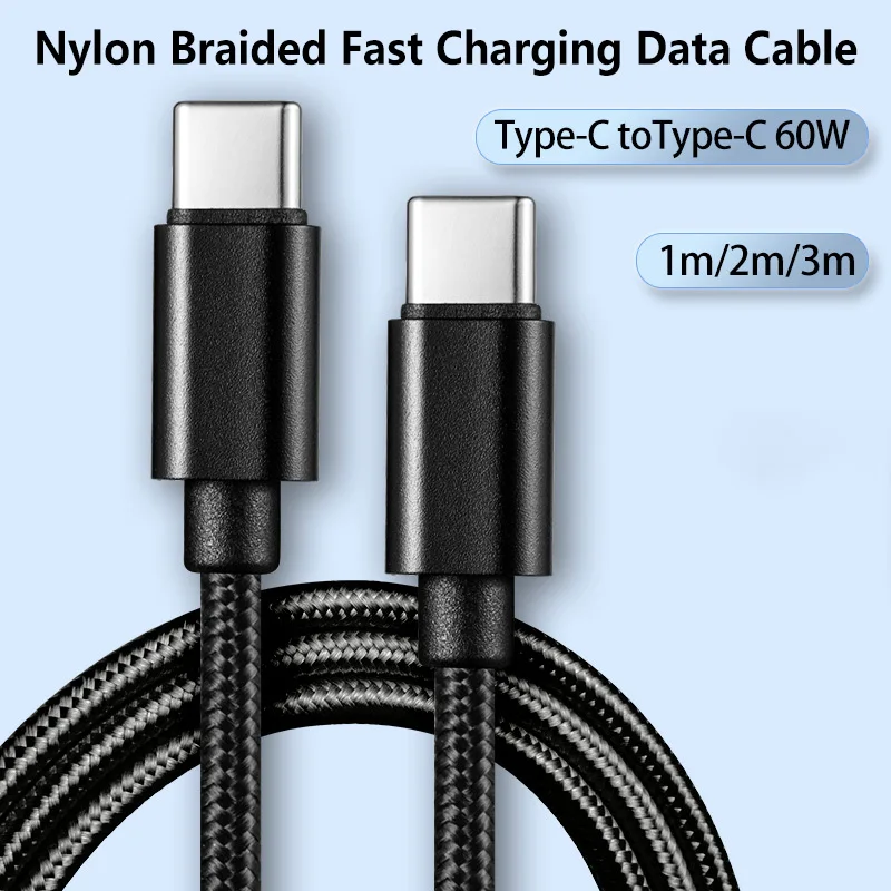 60W 5A Nylon 1m 2m 3m Typ-C zu Typ-C 60W Schnellladekabel für iPhone 15 16 Pro Max Samsung Xiaomi Huawei Nylonkabel Image