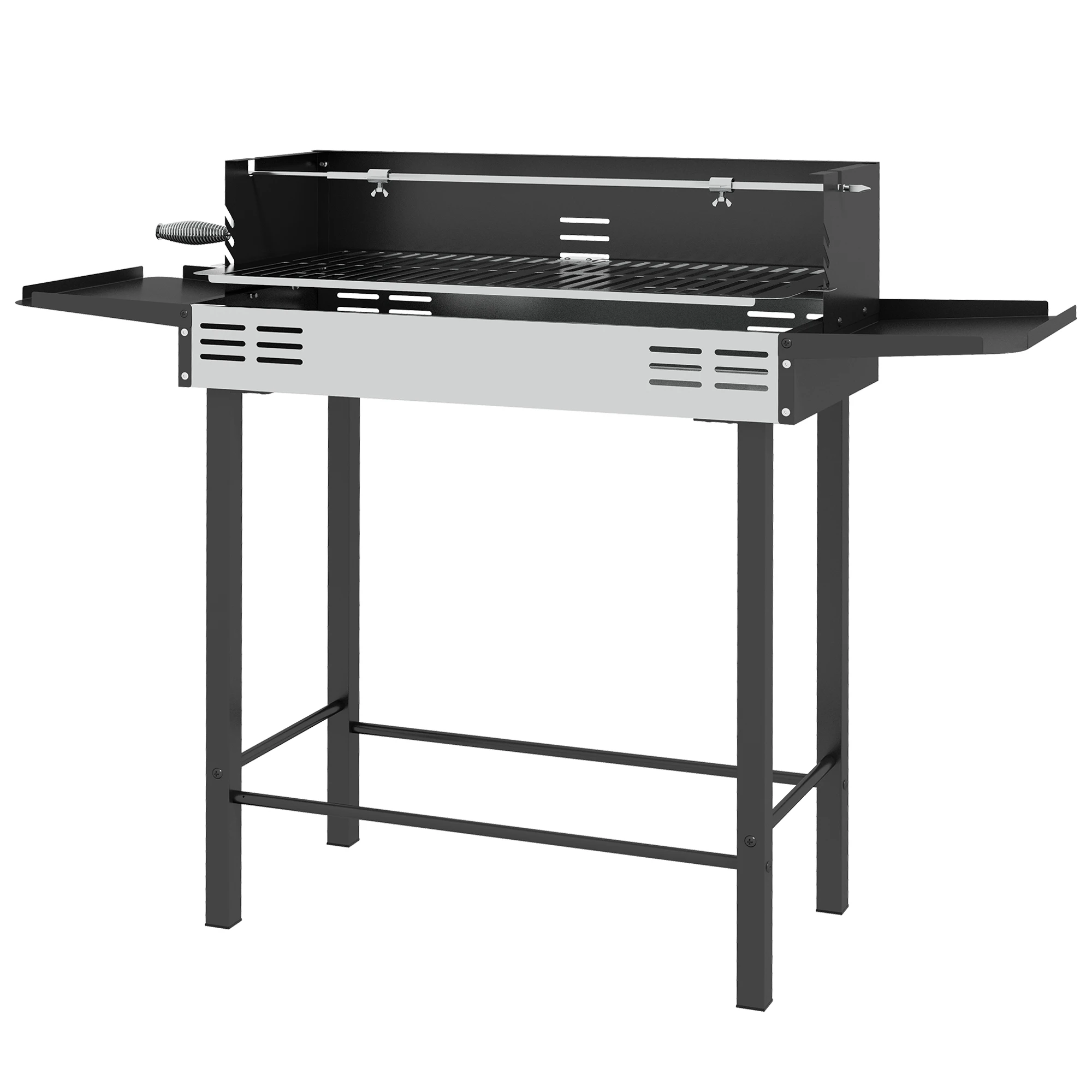 Holzkohlegrill mit 3 Ebenen und klappbaren Seitenablagen, 118 x 32 x 90 cm, Schwarz, Outdoor-Kochzubehör Image