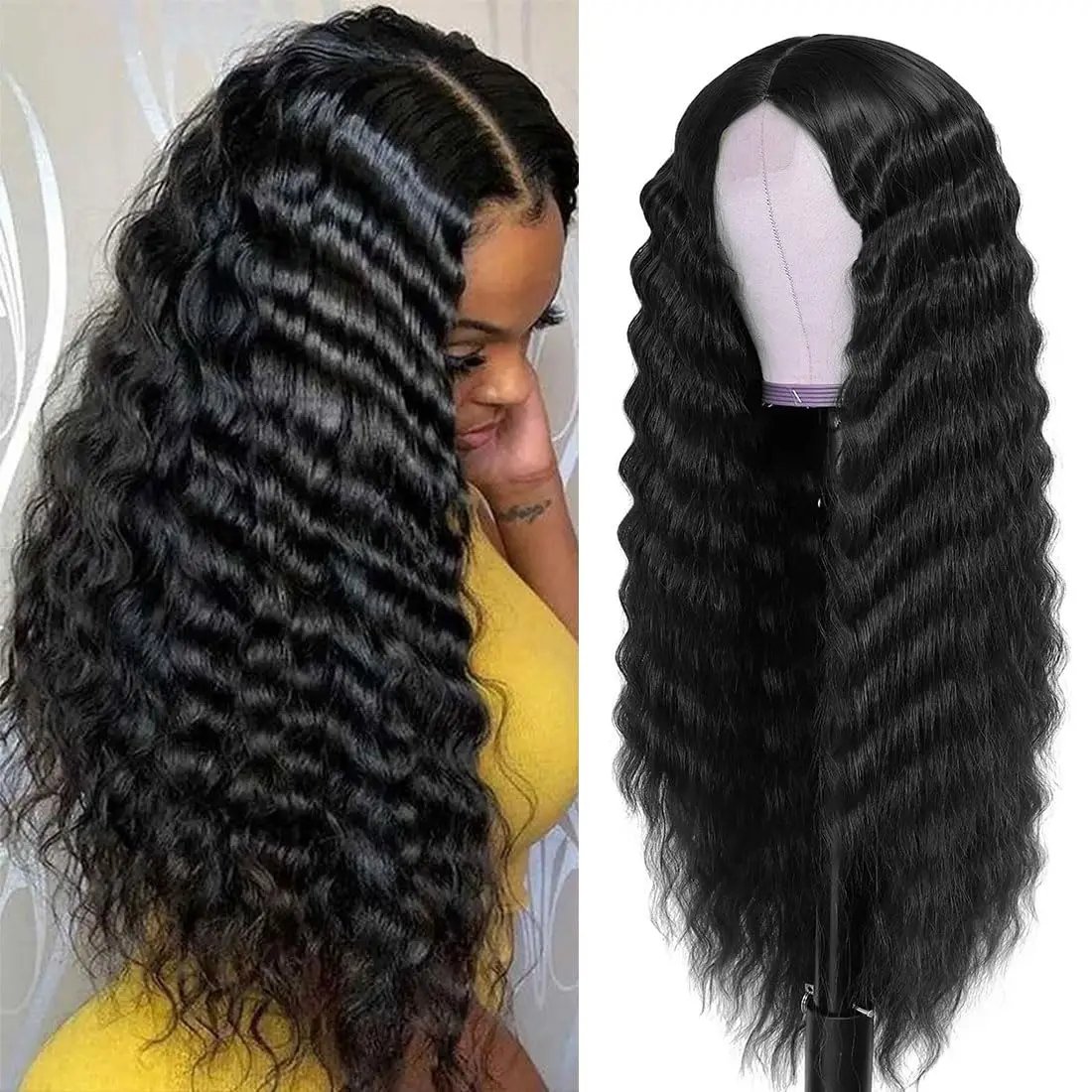 250% Dichte 40 42 Zoll Lockige Perücken Echthaar 13x4 13x6 HD Lace Frontal Perücken Echthaar Deep Wave Frontal Perücken Image