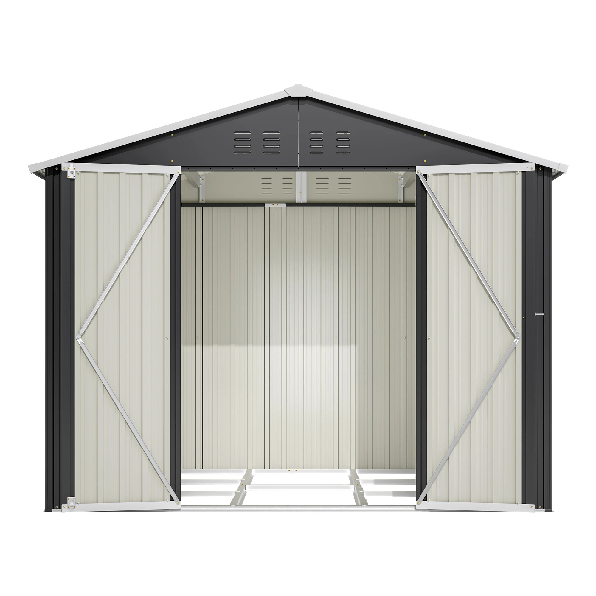 Abri de jardin extérieur 260×202×191 cm avec portes verrouillables, abri de jardin en métal anti-corrosion, abri de jardin étanche pour rangement extérieur