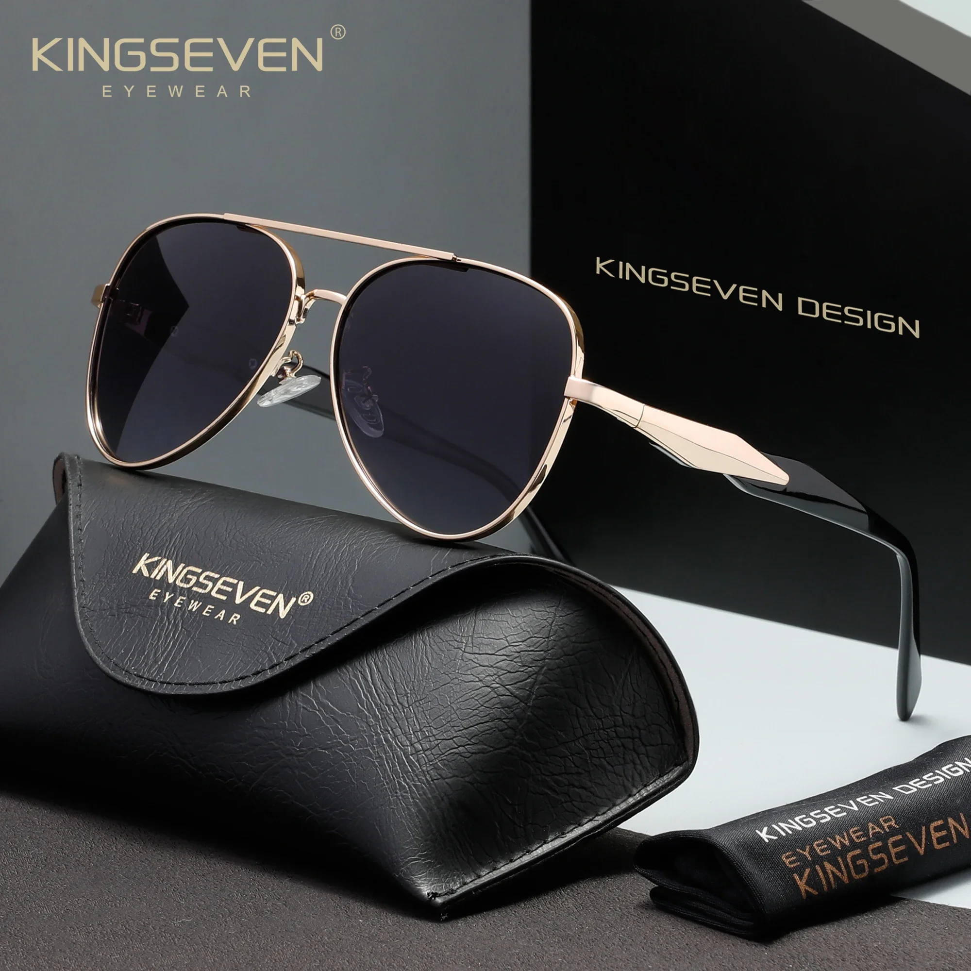 KINGSEVEN Klassische Sonnenbrille für Herren und Damen, UV400, polarisiert, blendfrei, modische Brille, lässige Pilotenbrille, große Brille Image