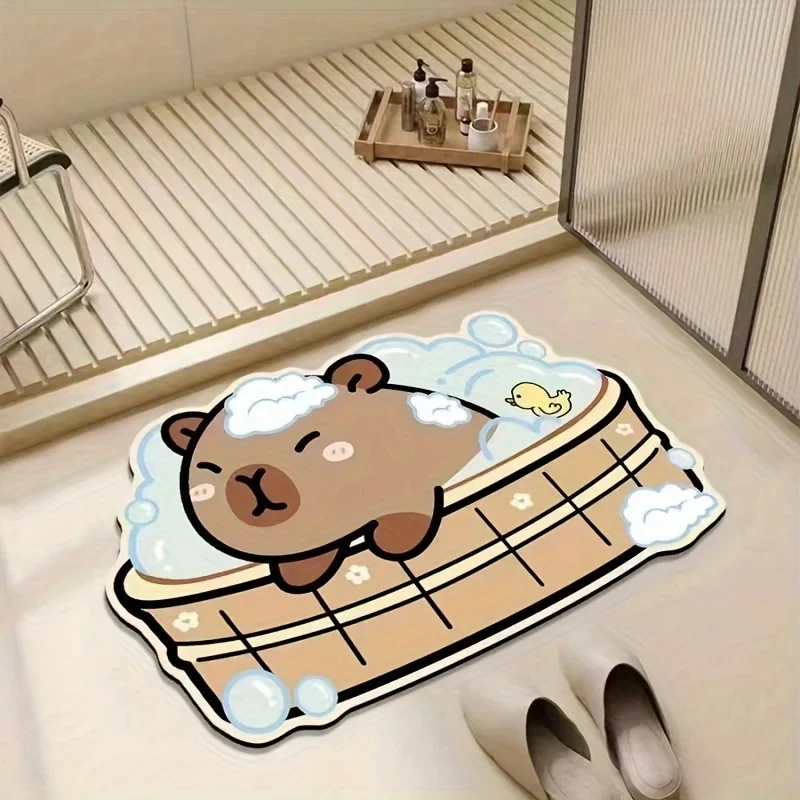 VIKAMA Niedliche Badematte in Capybara-Form, Kawaii Cartoon Rutschfeste Saugfähige Waschbare Badezimmer-Duschbodenmatte Image
