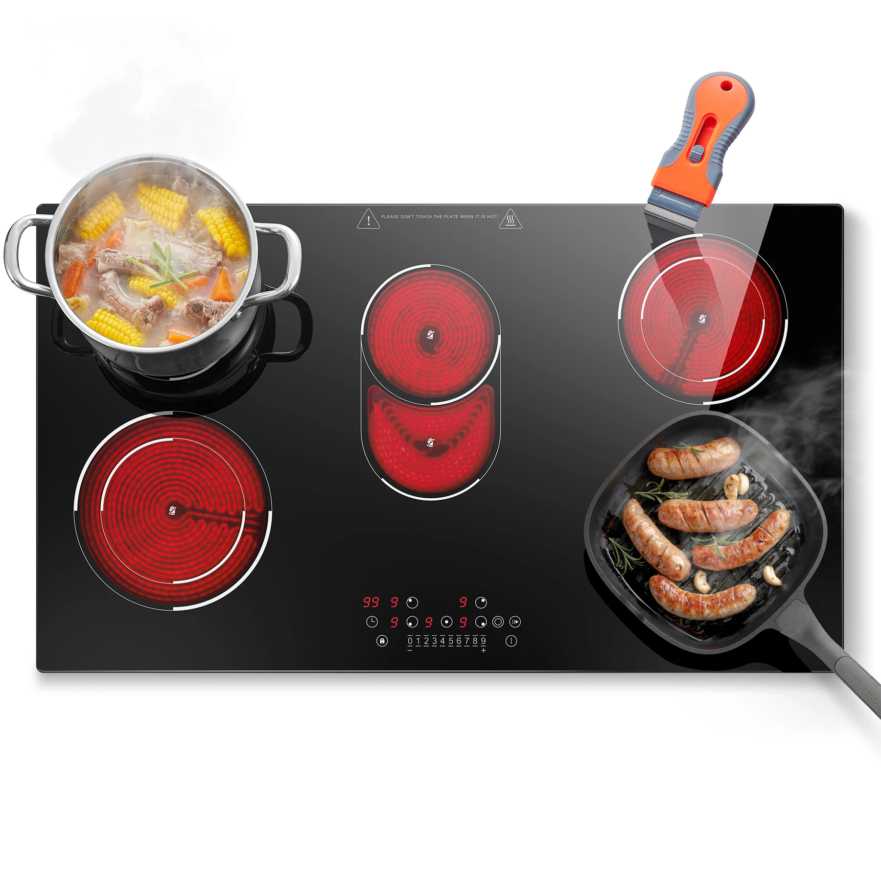 90cm Einbau-Keramikkochfeld mit 5 Zonen, 8400W, Touch-Steuerung, Timer, Kompatibel mit Allen Töpfen Image