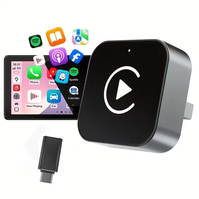 2-in-1 Kabelloser CarPlay-Adapter Plug-and-Play Auto-Adapter mit USB/USB-C-Anschluss Autozubehör für iPhone 10 und Android 11 und höher Image