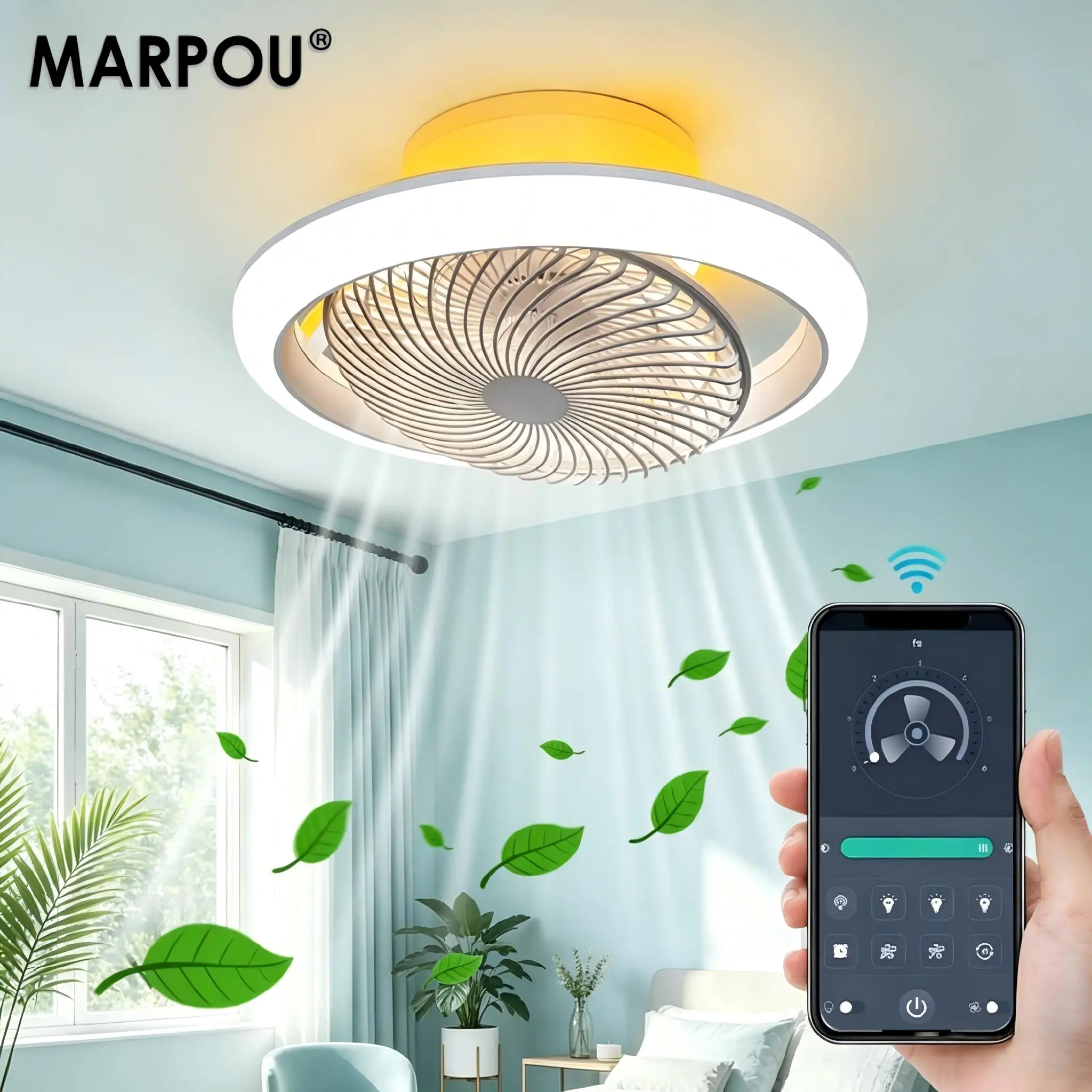 Intelligenter Deckenventilator mit Beleuchtung 360 ° Drehbare APP-Fernbedienung Dimmbare Moderne Ventilatorlampe 6 Windgeschwindigkeiten Umkehrbarer Luftstrom für Innenräume