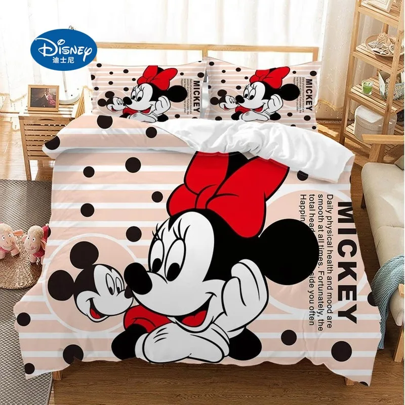 Ensemble de literie Disney Cartoon Mickey Minnie, housse de couette, ensemble de literie simple, double, king, queen, ensemble de literie de luxe