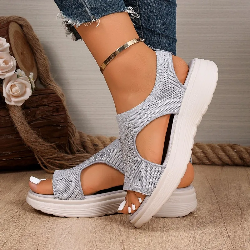 2026 Sommer Neue Damen Casual Sport-Sandalen Bequeme Strand-Keilabsatz-Sandalen mit offener Zehenpartie Stylische Plateau-Sandalen mit Peep-Toe 45 Image