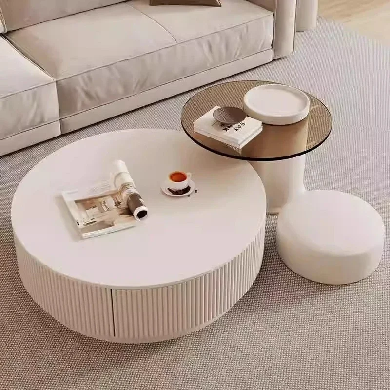 Cremefarbener Windrock-Couchtisch für Wohnzimmer, modern, schlicht, für kleine Wohnungen, leichter, runder Couchtisch in Kombination