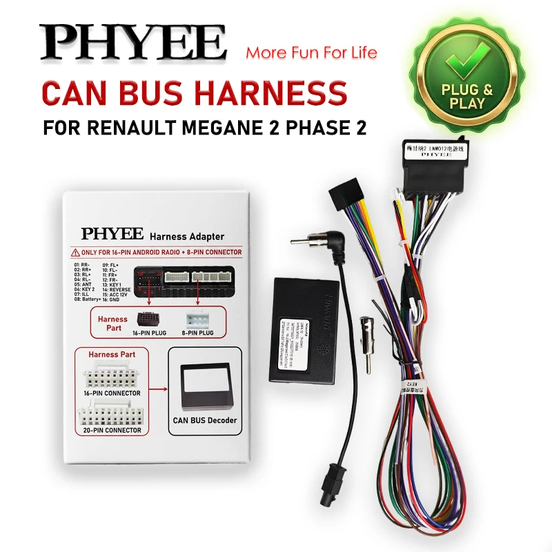 CAN-Bus-Decoder-Kabelbaum, Unterstützt R-Link TOMTOM Display SWC, Plug & Play 16-Pin Android Radio, für Renault Megane 2 Phase 2, Clio 3 Image