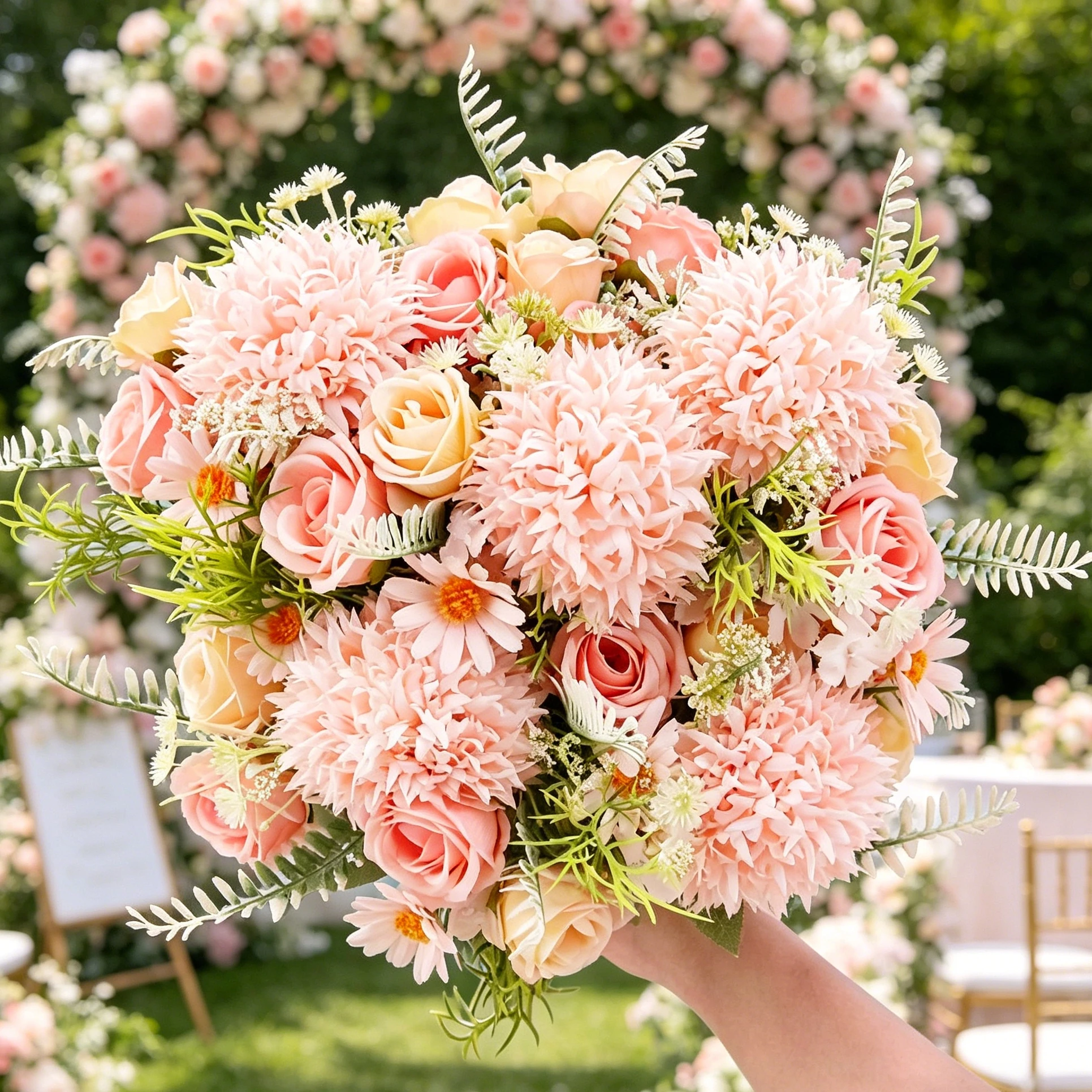 Künstliche Seidenrosen-Chrysanthemen-Blumen Hochzeits-Brautsträuße Heim-Raumdekoration Feiertagskranz DIY Handgemachte Geschenke Accessoires Image