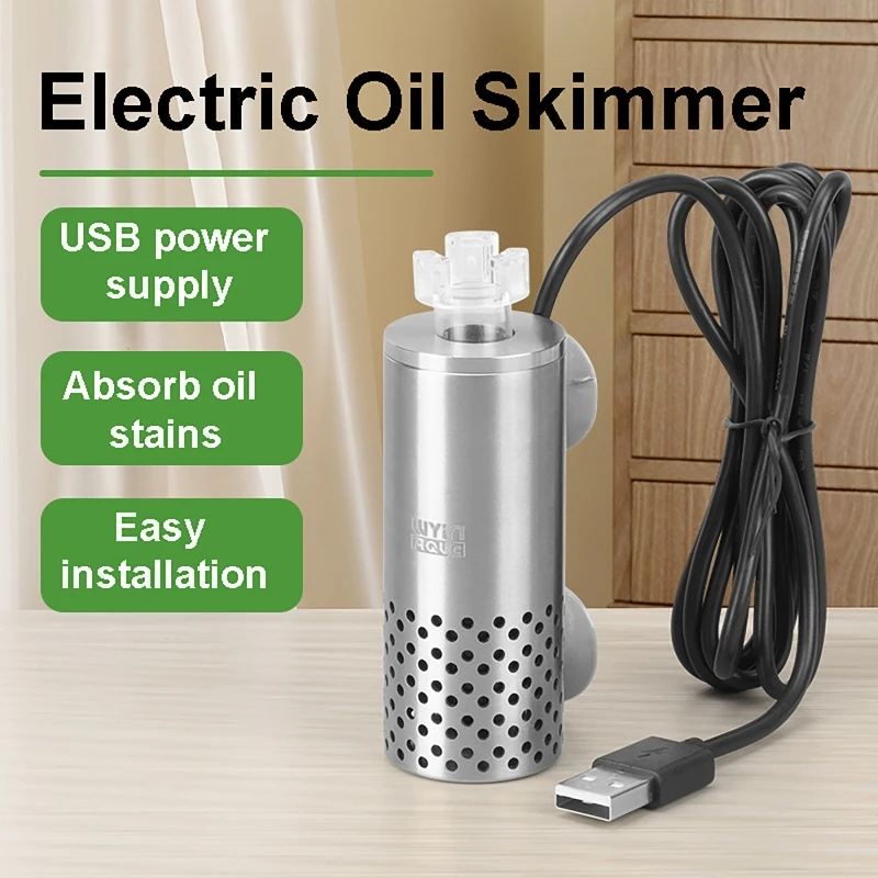 Elektrischer Ölfilm-Entferner für Aquarien, USB-Filter, Selbstansaugender Schwimmender Prozessor aus Edelstahl Image