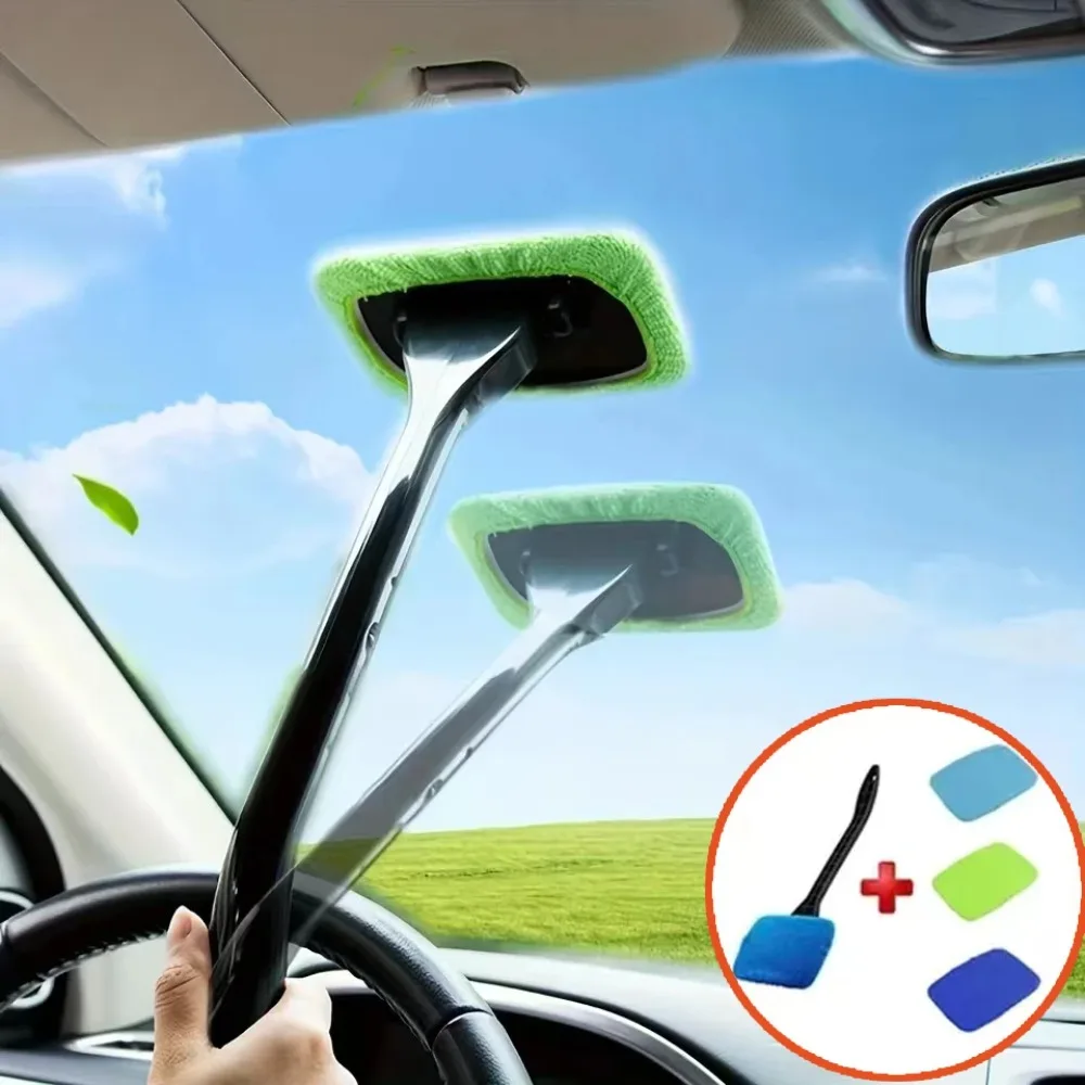 Auto-Fensterreinigungsbürsten-Set Windschutzscheiben-Reinigungswerkzeug Innenraum-Autoglas-Wischer mit Langem Griff Auto-Zubehör Image