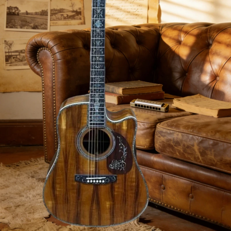 D-Serie 45 Brauner KOA-Korpus Ebenholz-Griffbrett Lackierung Hochgradig Individualisierte Massivholz-Akustikgitarre Country-Musik Kostenloser Versand Image