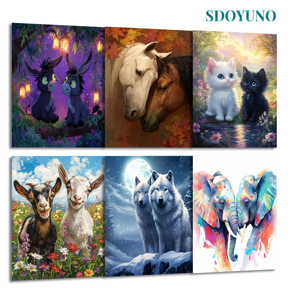 SDOYUNO Malen nach Zahlen für Erwachsene, Tierpaar, Erwachsenen-Malbuch, Acrylfarben, Leinwandbild, Valentinstagsgeschenk, Ölbild, Wanddekoration Image
