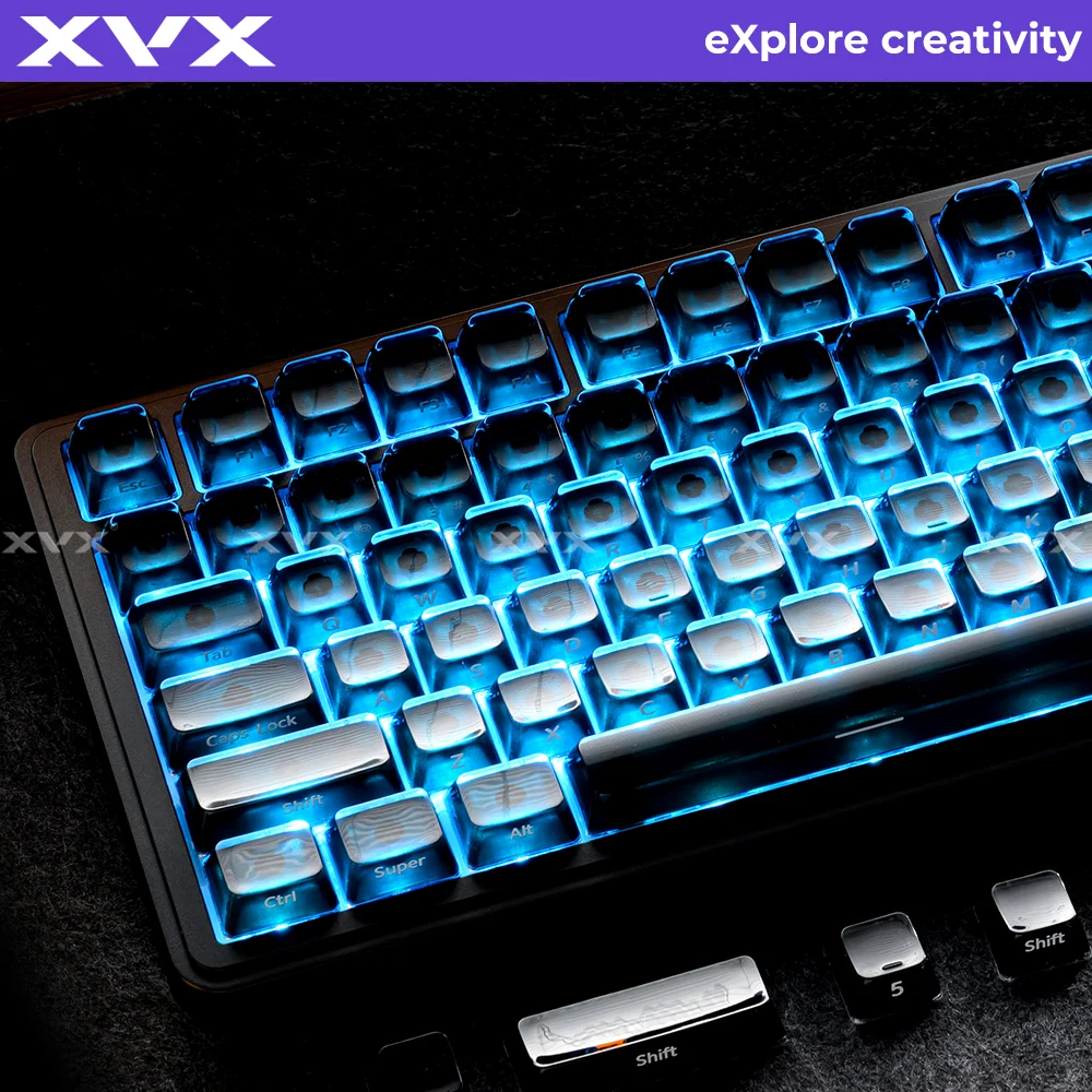XVX Jelly R2 Black Ice Transparente Tastenkappen, seitlich bedruckt, MDA-Profil, 122-Tasten-Tastenkappen-Set Image