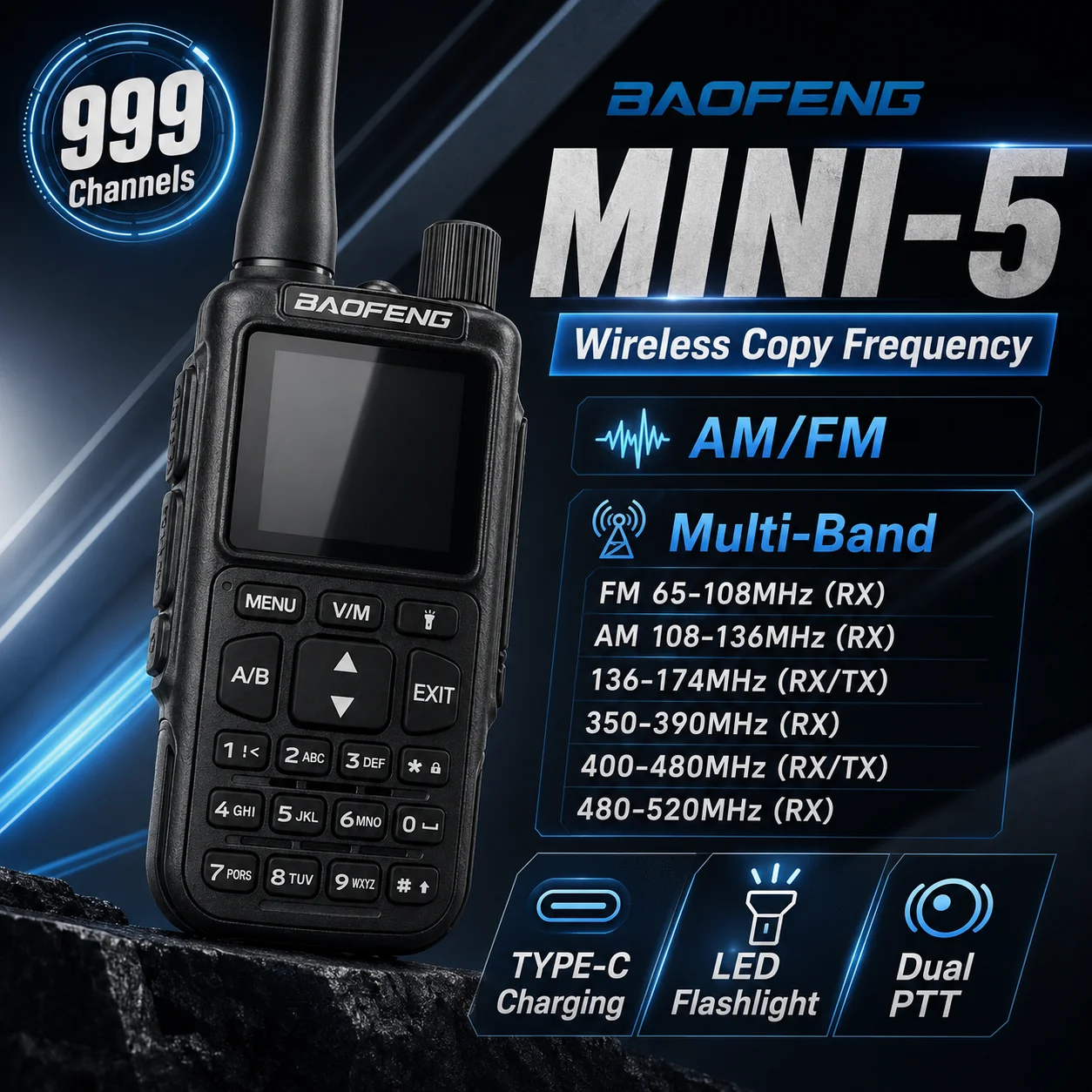 Baofeng MINI-5 Upgrade UV-5R Bluetooth APP Programmierbares Amateurfunkgerät Vollband-Walkie-Talkie für Hotel Jagd Langstreckenkommunikation Image