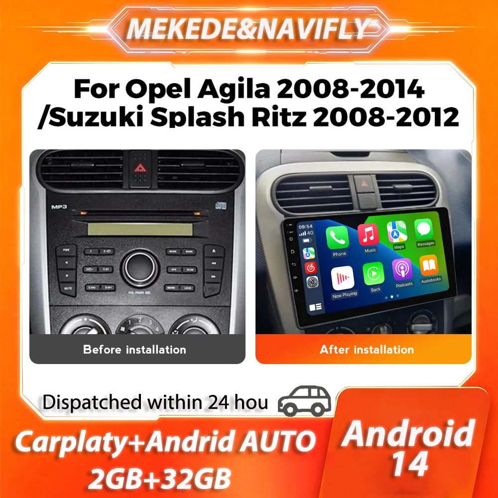 MEKEDE&NAVIFLY Android 14 Intelligentes Audiosystem für SUZUKI Splash Ritz 2004-2010 für Opel Agila 2008-2012 Autoradio Carplay Image