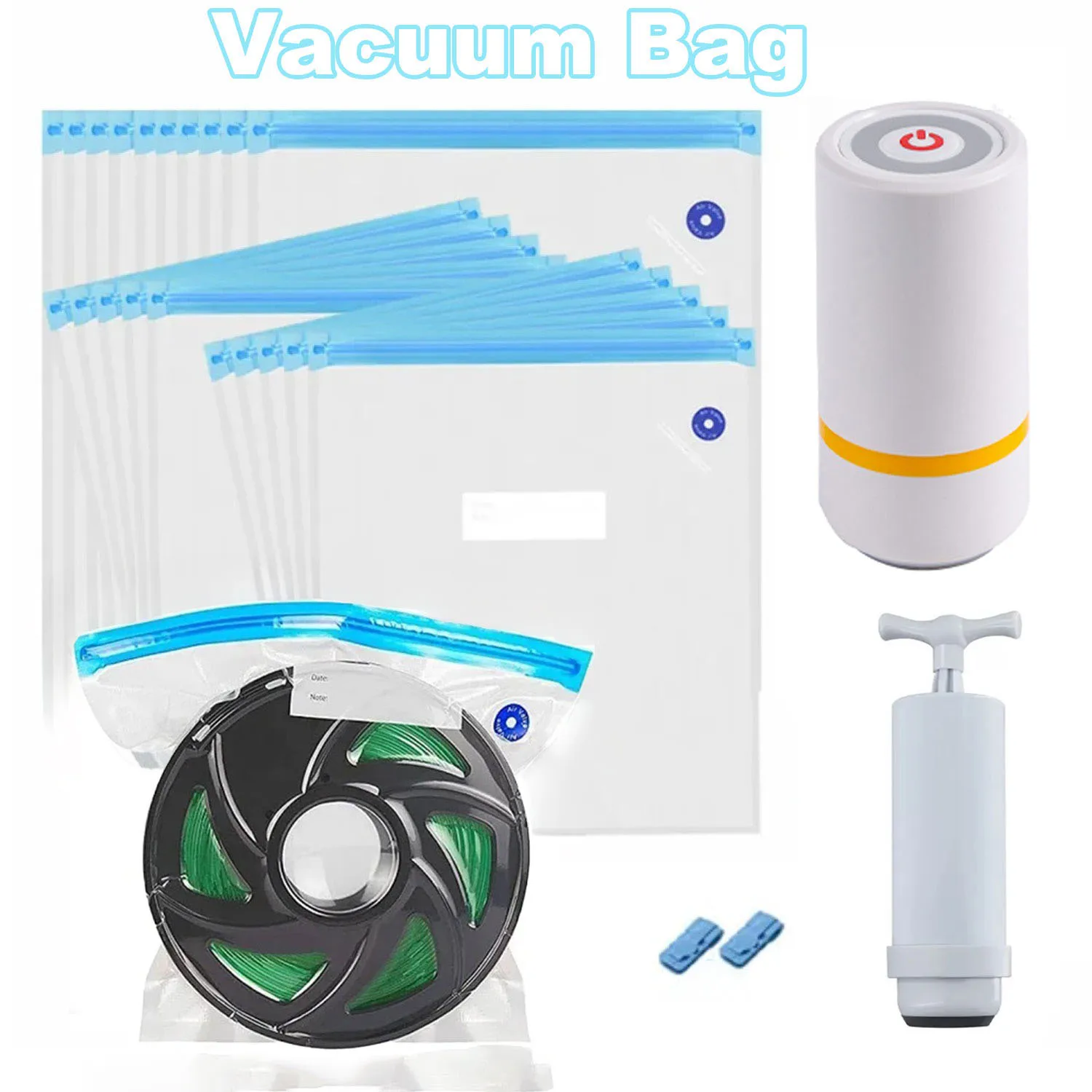3D-Drucker Filament Vakuum-Aufbewahrungsbeutel-Set mit Pumpe, Wiederverwendbarer Versiegelter Feuchtigkeits- und Staubdichter Trockner für PLA ABS PETG Filamente Image