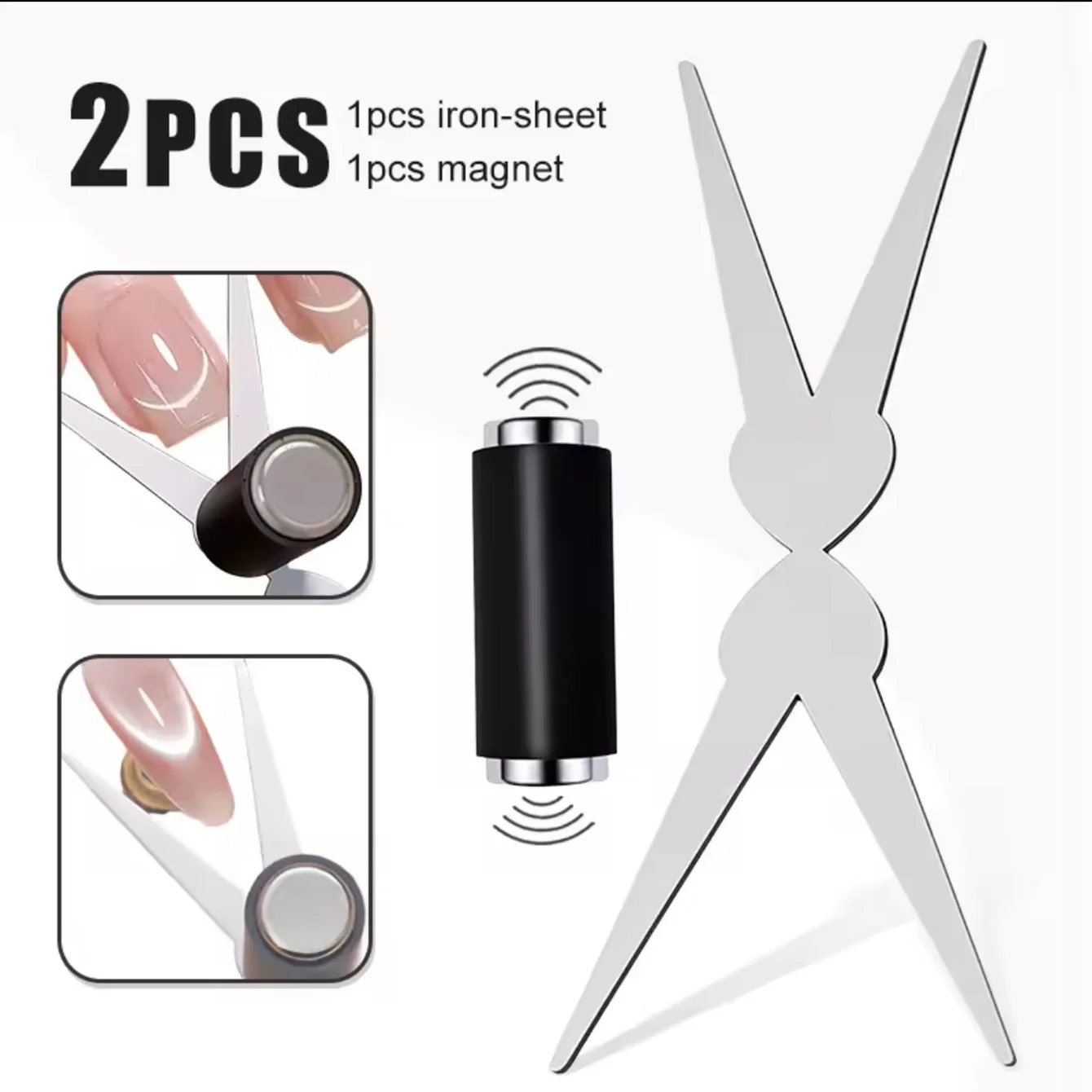 Doppelköpfiges französisches Nagelkunst-Magnet-Set, 3D starker Katzenaugen-Magnet für Nagelkunst-Gel-Lack, DIY V-förmiger Effekt, Maniküre-Magnetwerkzeug Image
