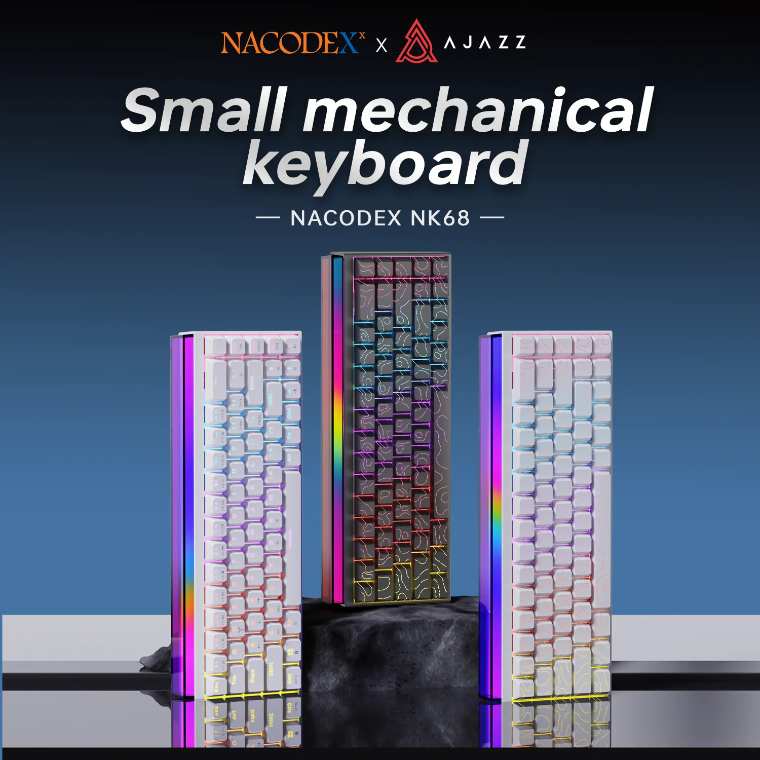AJAZZ NK68 Kabelgebundene mechanische Tastatur, Hot-Swap für alle Tasten, cooler RGB-Lichtstreifen, kompakt und tragbar, für Büro und Gaming Image