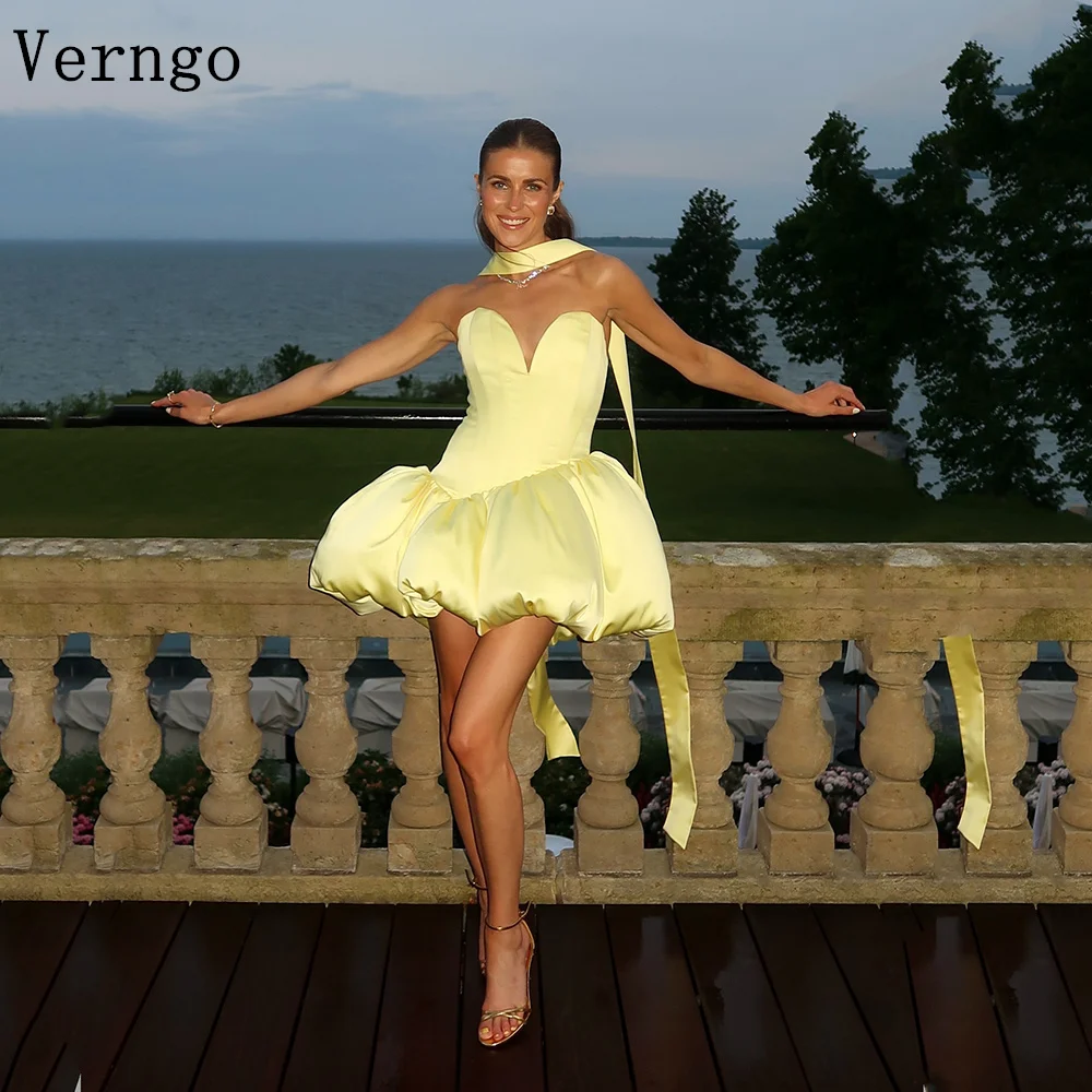 Verngo Elegantes gelbes Mini-Partykleid mit Herzausschnitt, A-Linie, Ballkleider, kurzes Geburtstagskleid, moderne Ballkleider, individuell gestaltet