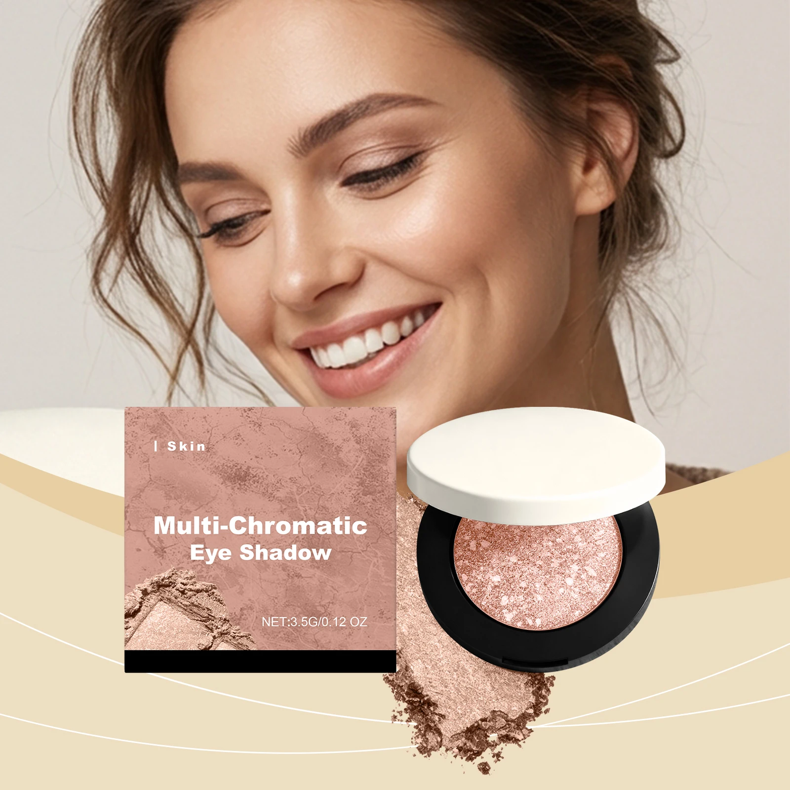 Hautfarbener Schimmernder 3D-Lidschatten Diamant-Glitzer Perlglanz-Puder Wasserfest Langanhaltend Hochpigmentierter Einzel-Lidschatten Professionell Image