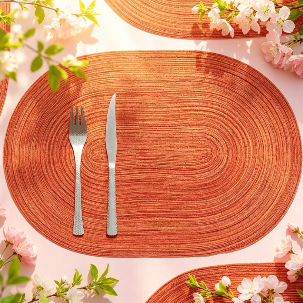 1/4/10 Stück 35x50cm Ovale Baumwoll-Geflochtene Tischsets Rutschfeste Platzdeckchen für Esszimmer Küche Waschbare Seil-Untersetzer Geschenk-Tischmatten Image