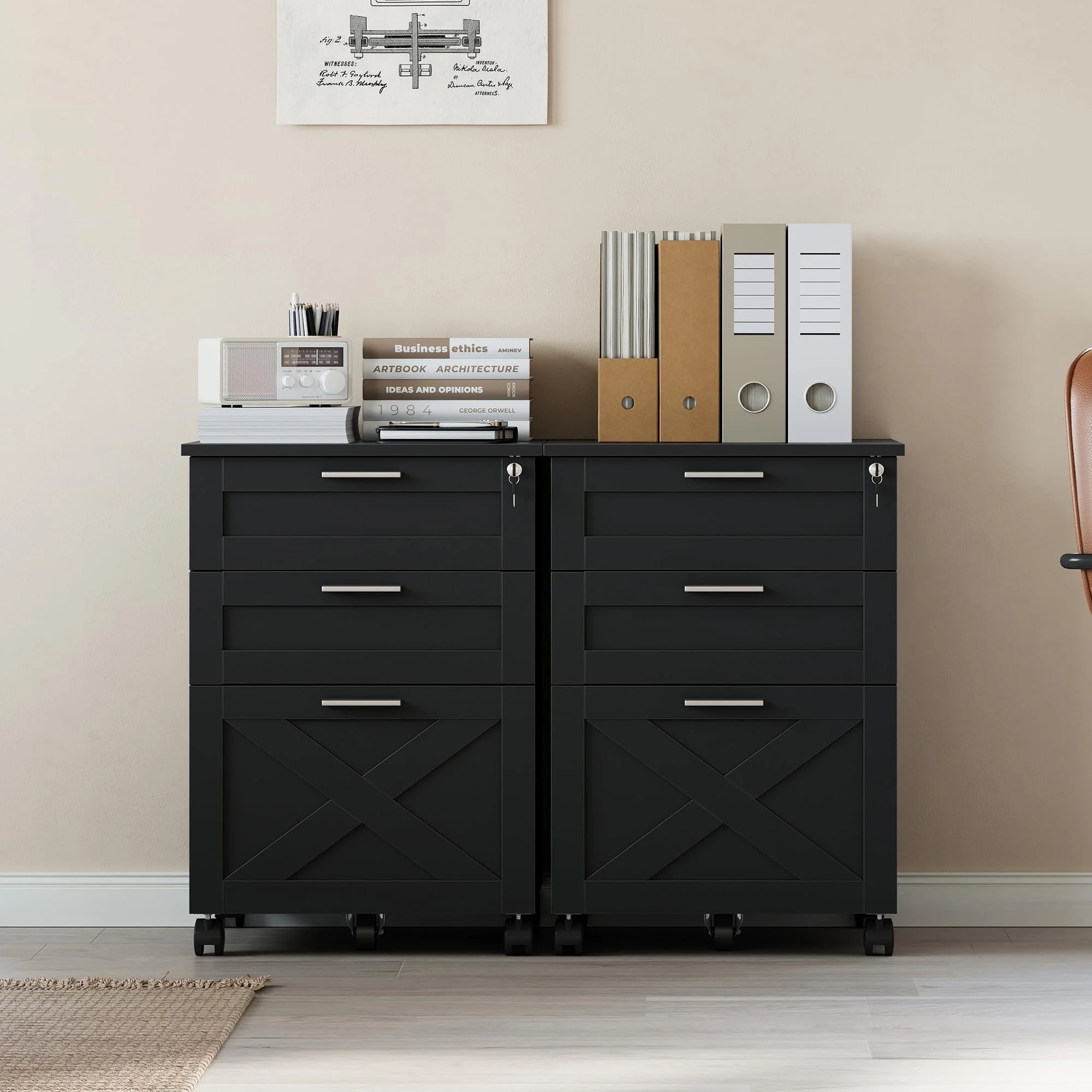 Mobiler 3-Schubladen-Aktenschrank mit Schloss, kompakter Holz-Organizer für Home-Office, ideal für A4/Letter/Legal Dokumente, praktischer Untertisch-Aktenschrank in modernem Design