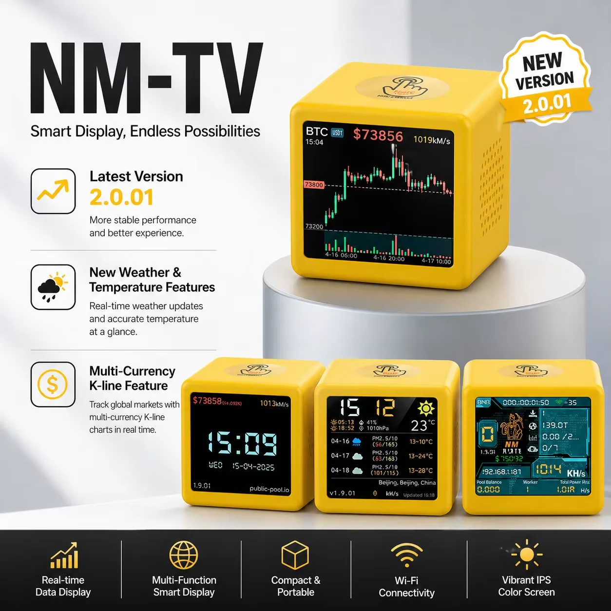 Hashrate 1060KH/s Smart TV ESP32 BTC Solo Lottery Miner für Computer-Nerds als Geschenk, leiser Desktop-Wecker für Zuhause, geringerer Stromverbrauch Image