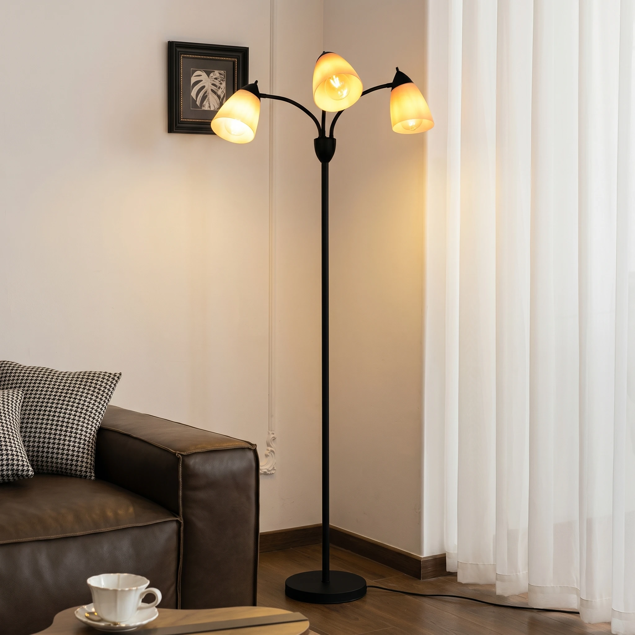 Lampe de sol moderne pour lecture, lampe de sol à 3 lumières noire avec lampe de lecture, lampe sur pied flexible et réglable pour chambre à coucher, bureau, salle d'étude, lampes de lecture modernes