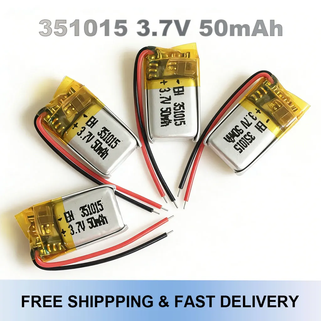 351015 Kleiner Lipo-Akku 3,7V 50mAh Wiederaufladbare Lithiumzelle für Bluetooth-Kopfhörer Tragbarer Videostift Image
