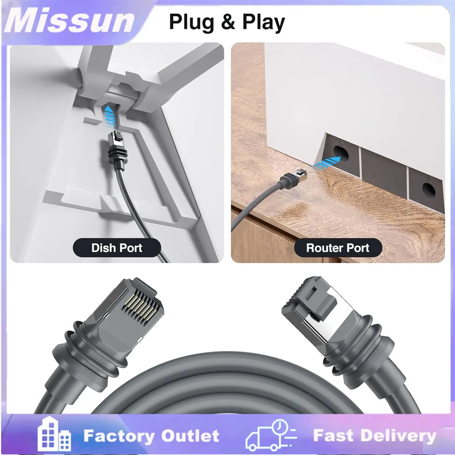 Für Starlink Mini Dish RJ45 Wasserdichtes Kabel 1000Mbps Übertragungsgeschwindigkeit Computer mit Router verbunden Ersatzkabel 5m 10m Image
