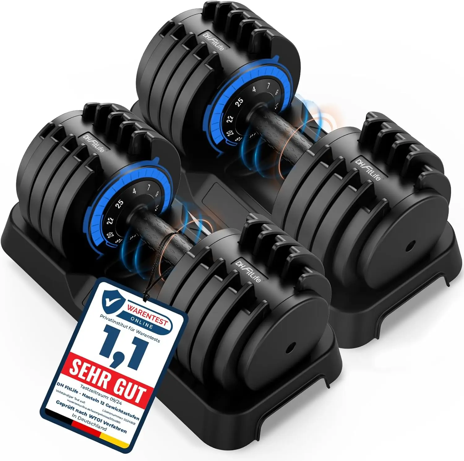 12kg/25kg verstellbare Hanteln 2,5-12kg /4-25kg mit 10 Gewichtsstufen, Kurzhanteln Hanteln Set mit Hantelscheiben, Variable Gewichte 10 in 1 (25kg X 2) Image