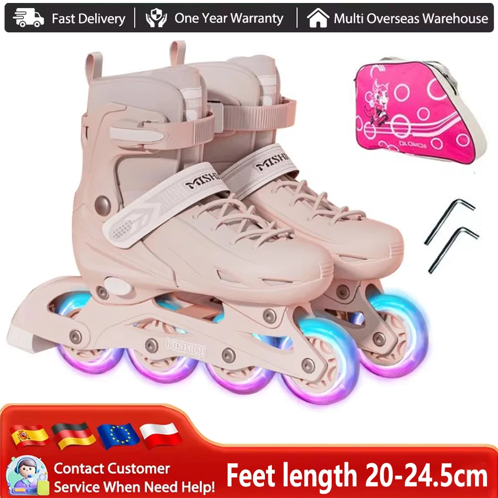 Anfänger-Inline-Rollschuhe für Kinder mit leuchtenden Rollen – inklusive Tasche, verstellbare Größe M (31-34) L (35-39) für Jungen, Mädchen, Damen, Herren, 4-Rad-Skateschuhe,