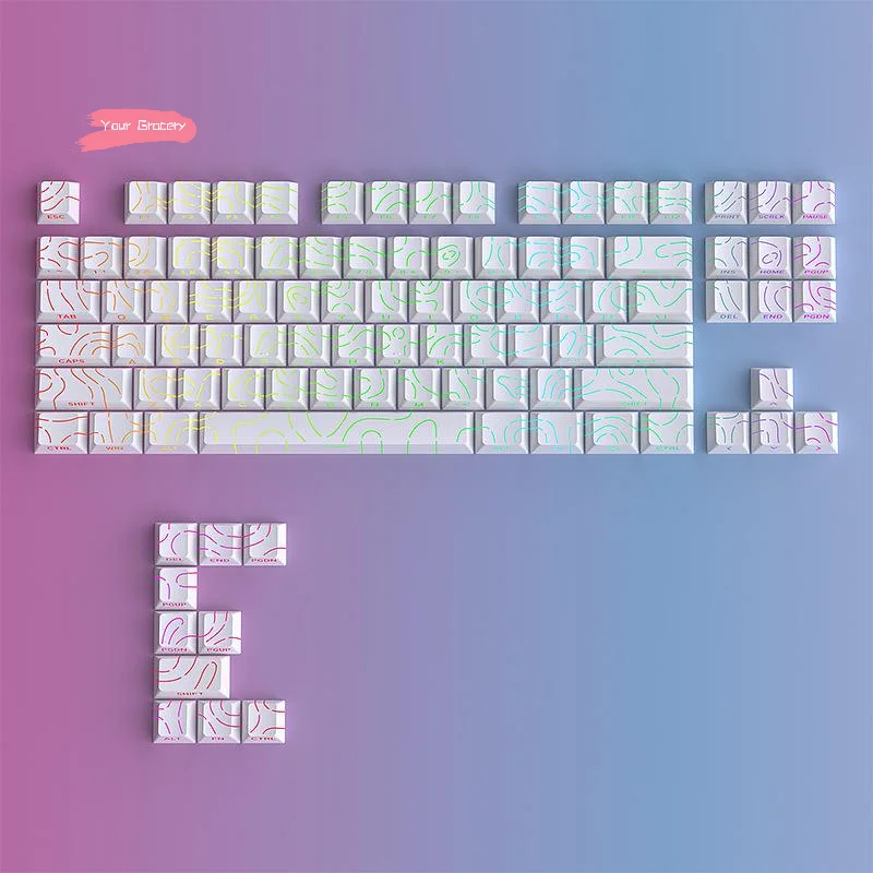 Y-Topografische Tastenkappen mit Konturlinien, die durchscheinend sind, PBT Cherry Profile, seitlicher Aufdruck, Hintergrundbeleuchtung für mechanische MX-Gamer-Tastatur Image