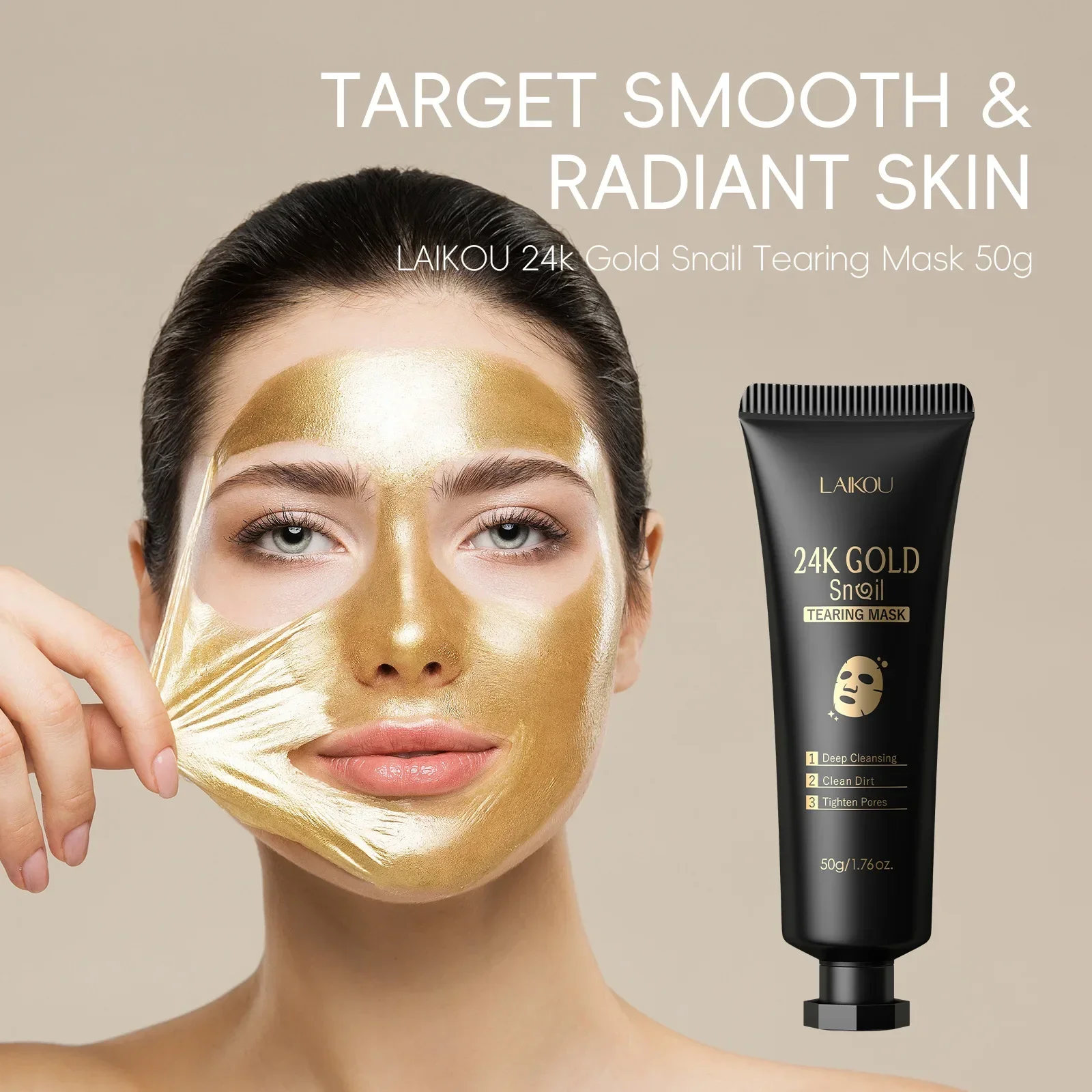 24K Gold Schnecken-Kollagen Peel-Off Maske Tiefenreinigung Ölkontrolle Porenverkleinerung Mitesser-Reduzierung Feuchtigkeitsspendende Glättende Gesichtsmaske Image