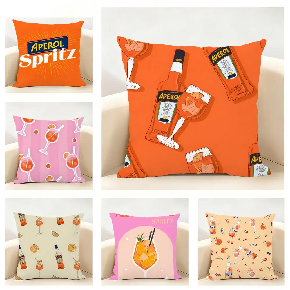 Modischer, farbenfroher Aperol Spritz Icon Kissenbezug aus Leinen, weicher Kissenbezug für Sofa, Bett, Heimdekoration Image