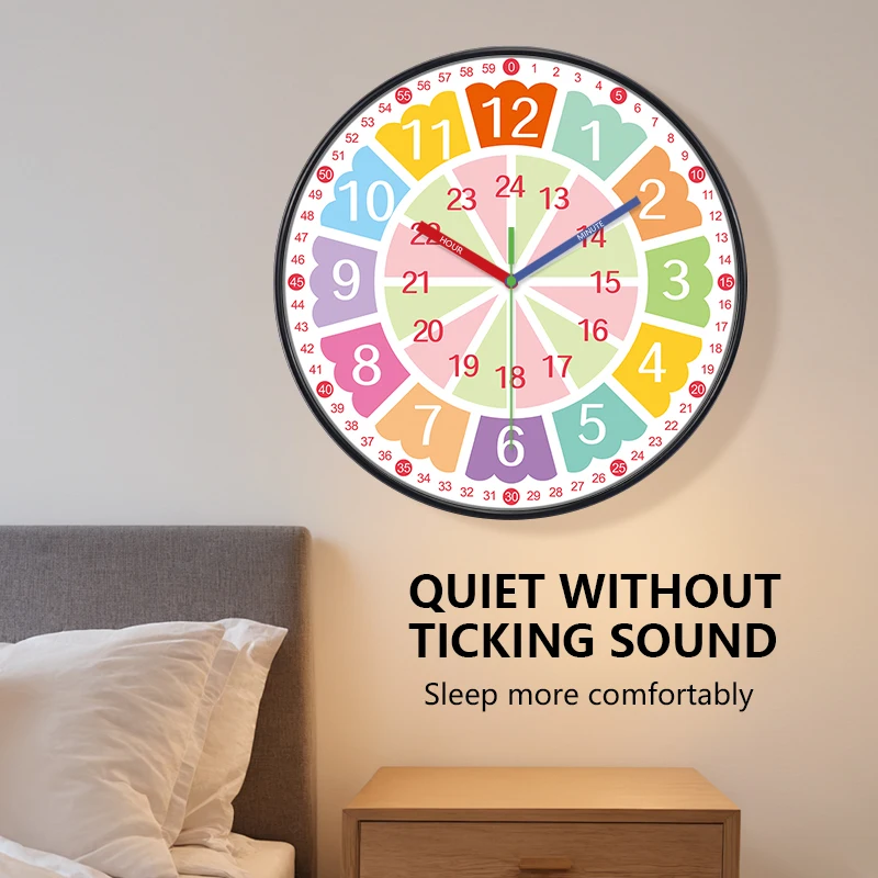 Bunte Regenbogen-Wanduhr für Kinderzimmer Lernuhr mit Zeitmarkierungen Niedliche Pädagogische Dekoration für Kinderzimmer und Klassenzimmer