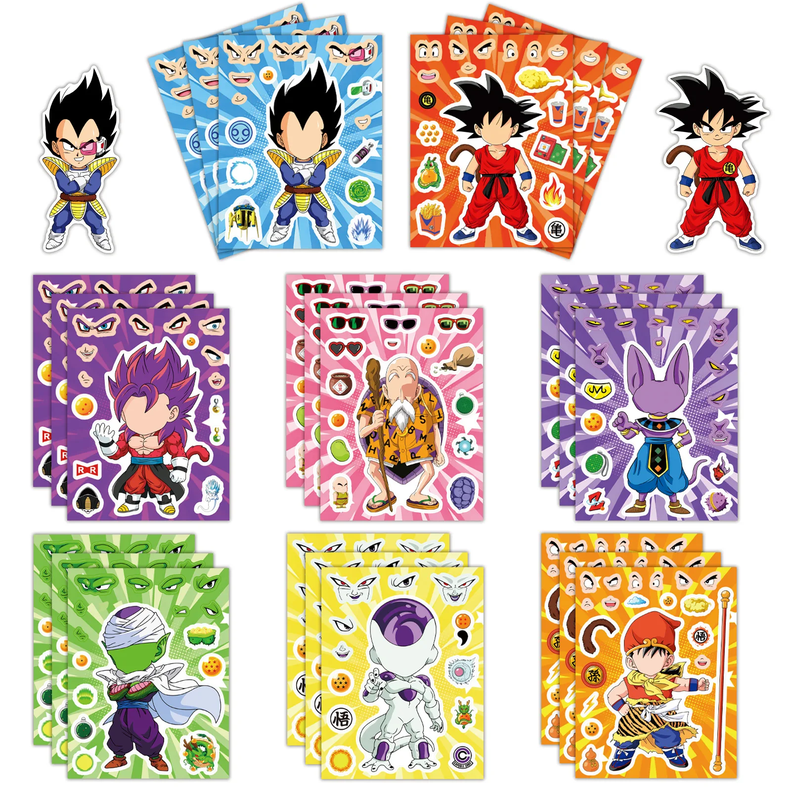 8/16/24 Blatt Anime Dragon Ball Aufkleber Cartoon Puzzle Make-a-Face Graffiti Aufkleber DIY Skateboard Laptop Motorrad Spielzeug Sticker