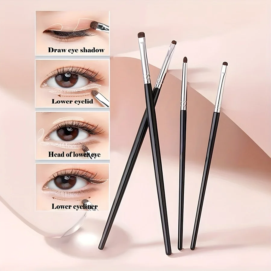 4-teiliges Pinselset für Lidschatten, Highlighter, Nasenkontur und Augenbrauen, weiches und hautfreundliches Make-up-Tool, tragbares Reise-Make-up-Pinselset Image