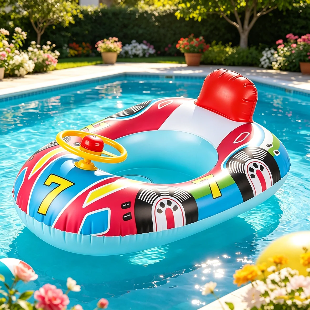 1 Stück Schwimmring, Aufblasbarer Schwimmreifen, PVC-Lenkrad-Schwimmring mit Interaktiver Spielfunktion, Schwimmender Sitzring Image